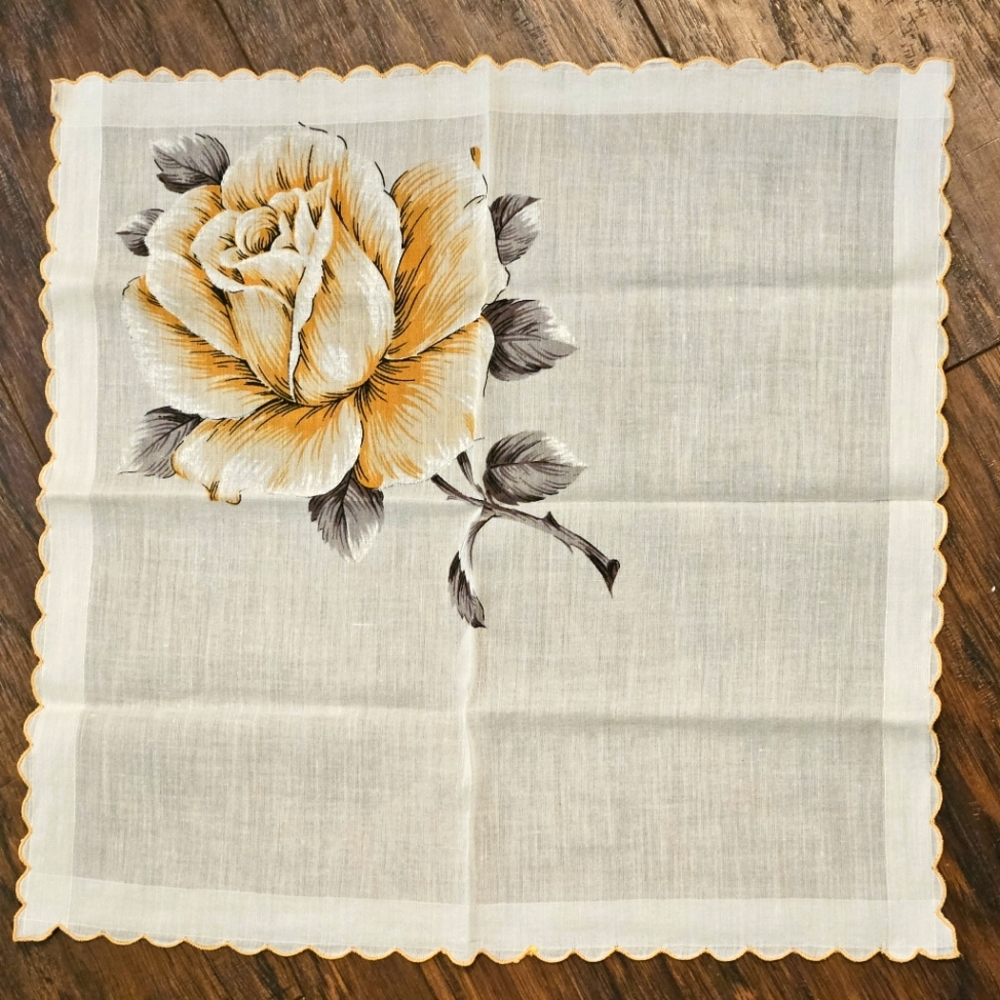 Vintage Hanky with a Yellow Rose